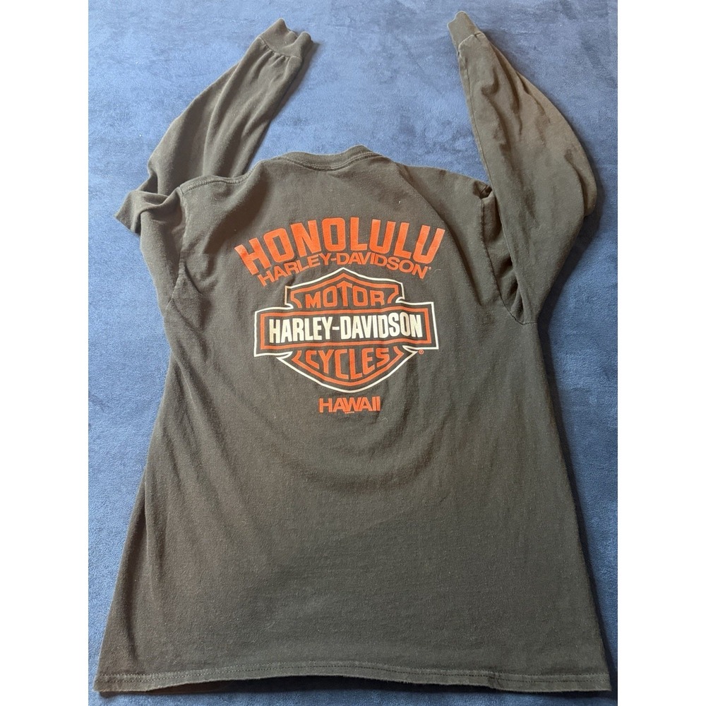 Harley Davidson Honolulu Hawaii Long Sleeve Shirt Mens Small Black Graphic Tee